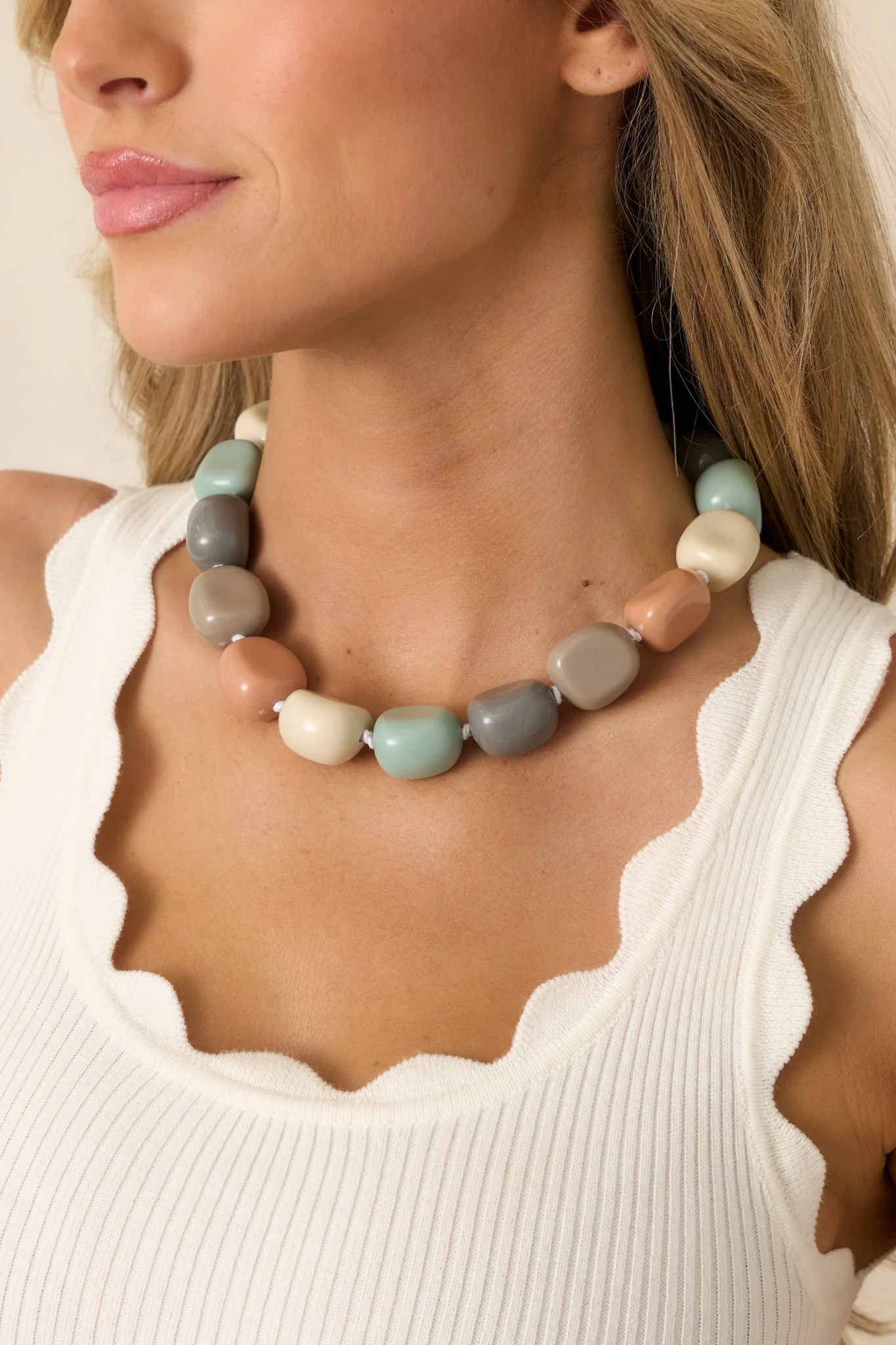 Object of Interest Neutral Multi Bead Statement Necklace | Red Dress