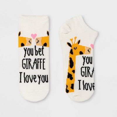 Women's "You Bet Giraffe I Love You" Valentine's Day Low Cut Socks - Ivory One Size | Target