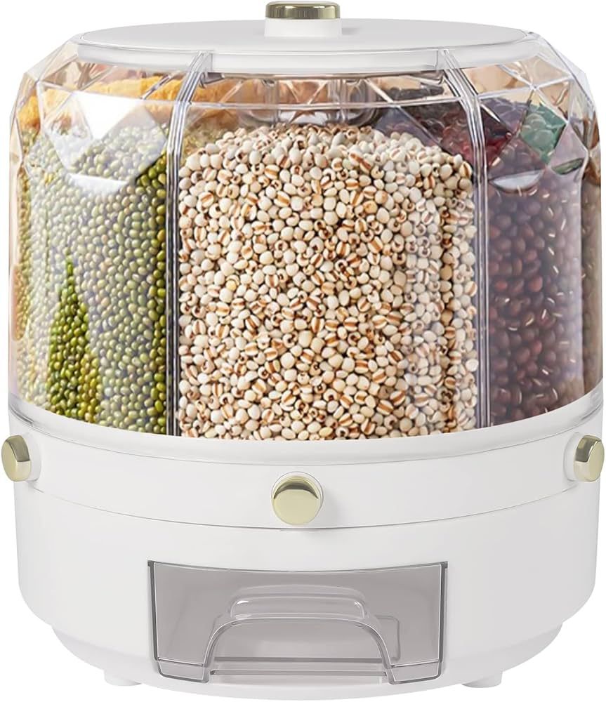 PIOJNYEN Grain Storage Container Dispenser,Rice dispenser rotating,360° rotating food dispenser ... | Amazon (US)