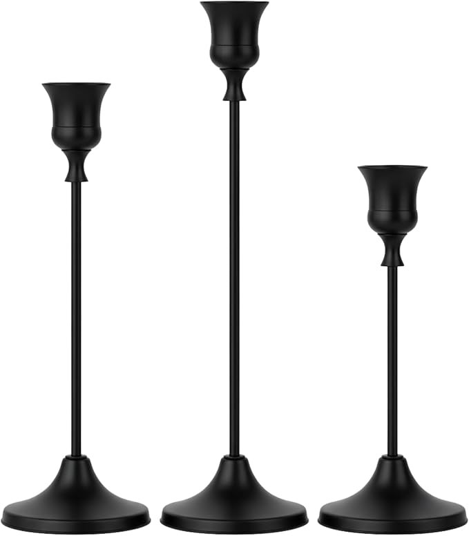 Set of 3 Black Tapered Candle Holder,Candlestick Tall Metal Candlestick Holders for Table Centerp... | Amazon (US)