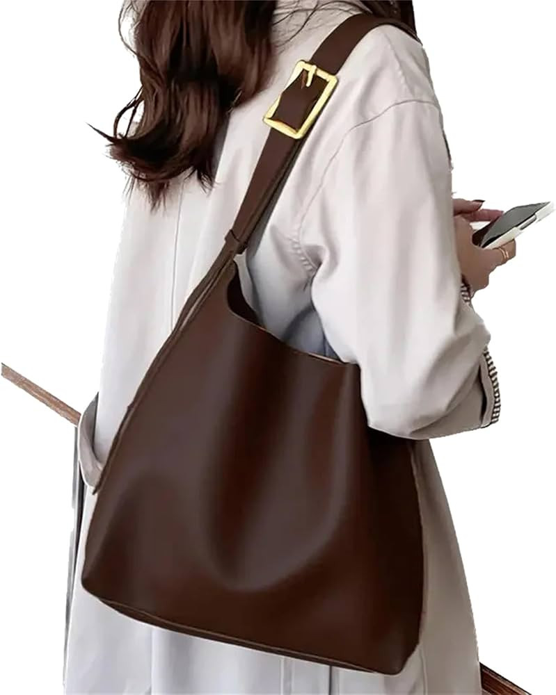 Women's Solid Color Tote Bag Two-Piece Set, Fashionable Bucket Large Capacity Casual Two-Piece Sh... | Amazon (US)