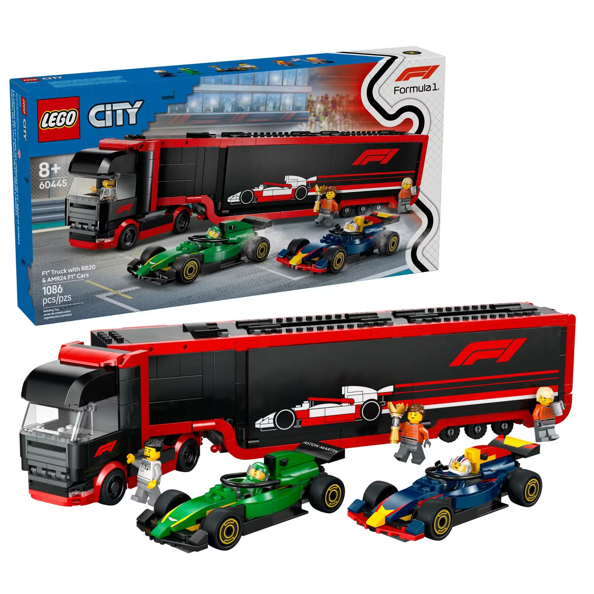LEGO City F1 Truck with RB20 & AMR24 F1 Cars, Model Car Building Toy 60445 | Target