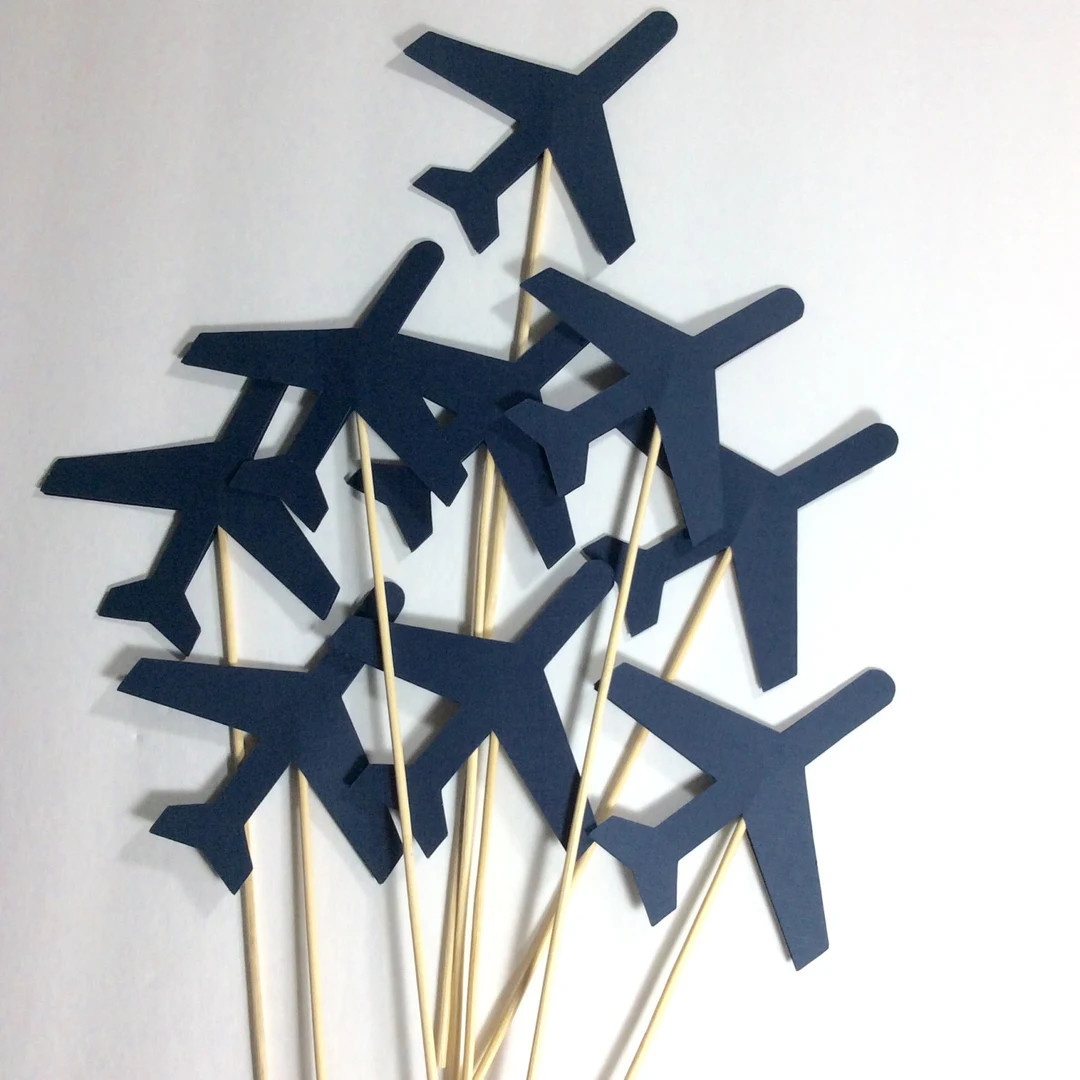 Airplane Centerpiece,  Airplane  toppers on 12" skewers, Navy Airplane table decor, 12 per order | Etsy (US)
