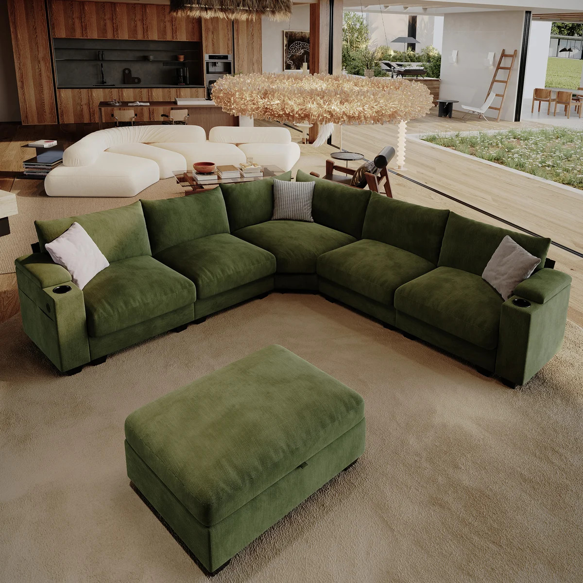 107 '' L-Shaped Modular Sectional Sofa, Living Room Comfy Corner Cloud Couch, With Ottoman Storag... | Wayfair North America