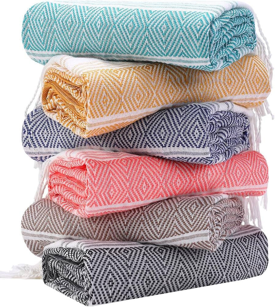 6 Packs Oversized Cotton Turkish Beach Towels Set Bulk 74"x38" Extra Large Sand Free Quick Dry Cl... | Amazon (US)