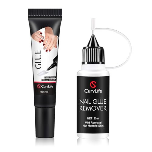 Curvlife 10g Semi-Solid Glue and 20ml Pinpoint Glue Remover Kit - Gel for Press on Nails, Quick Dry No UV Lamp Needed with Gentle Non-Acetone Remover, Fake Nail Tips | Amazon (US)