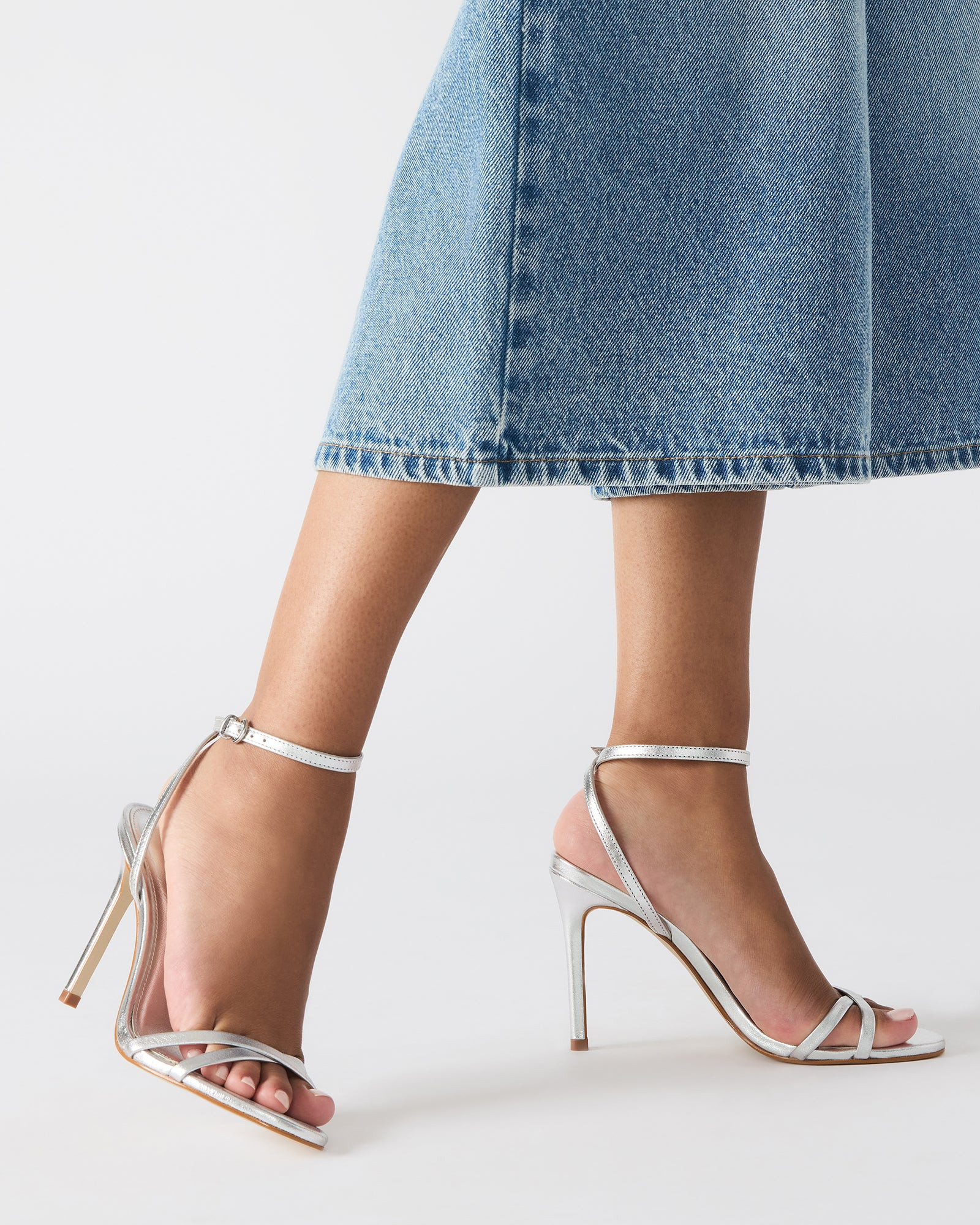 JYPSEY Silver Leather Strappy Stiletto Women's Heel | Steve Madden (US)