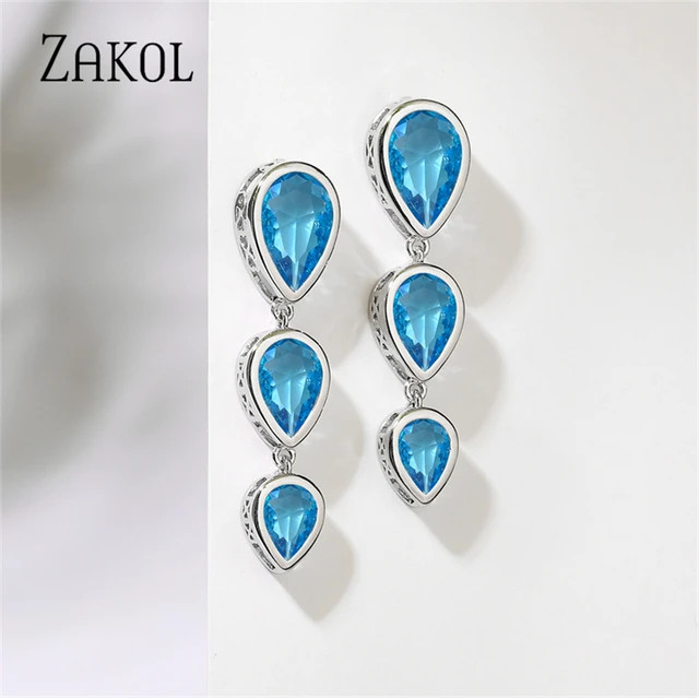 ZAKOL Luxury Light Blue Teardrop Zircon Drop Earrings for Women Bling Long Pink Earring Wedding P... | AliExpress (US)