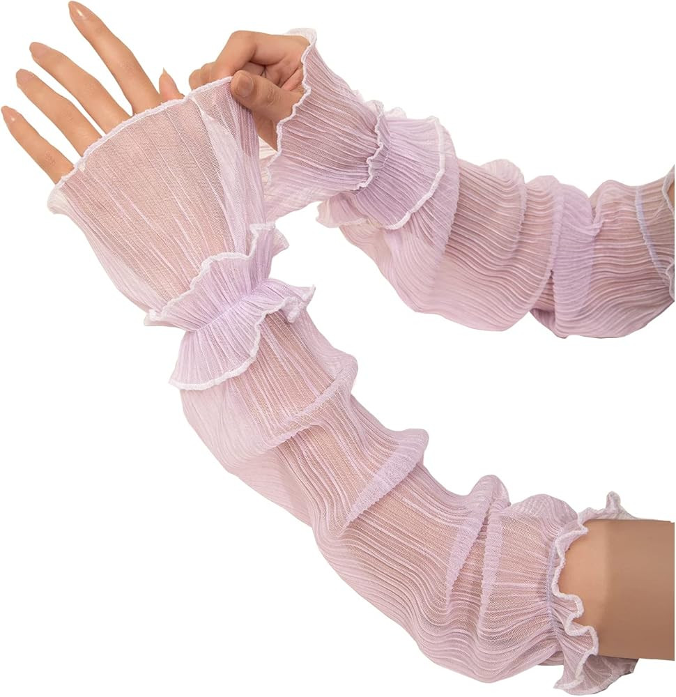 GORGLITTER Women's Mesh Sheer Ruched Arm Sleeves Ruffle Hem Gloves | Amazon (US)