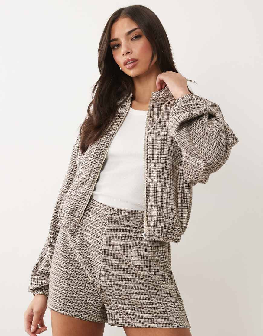 ASOS DESIGN mix & match brushed check jacket in brown check print-Multi | ASOS (Global)