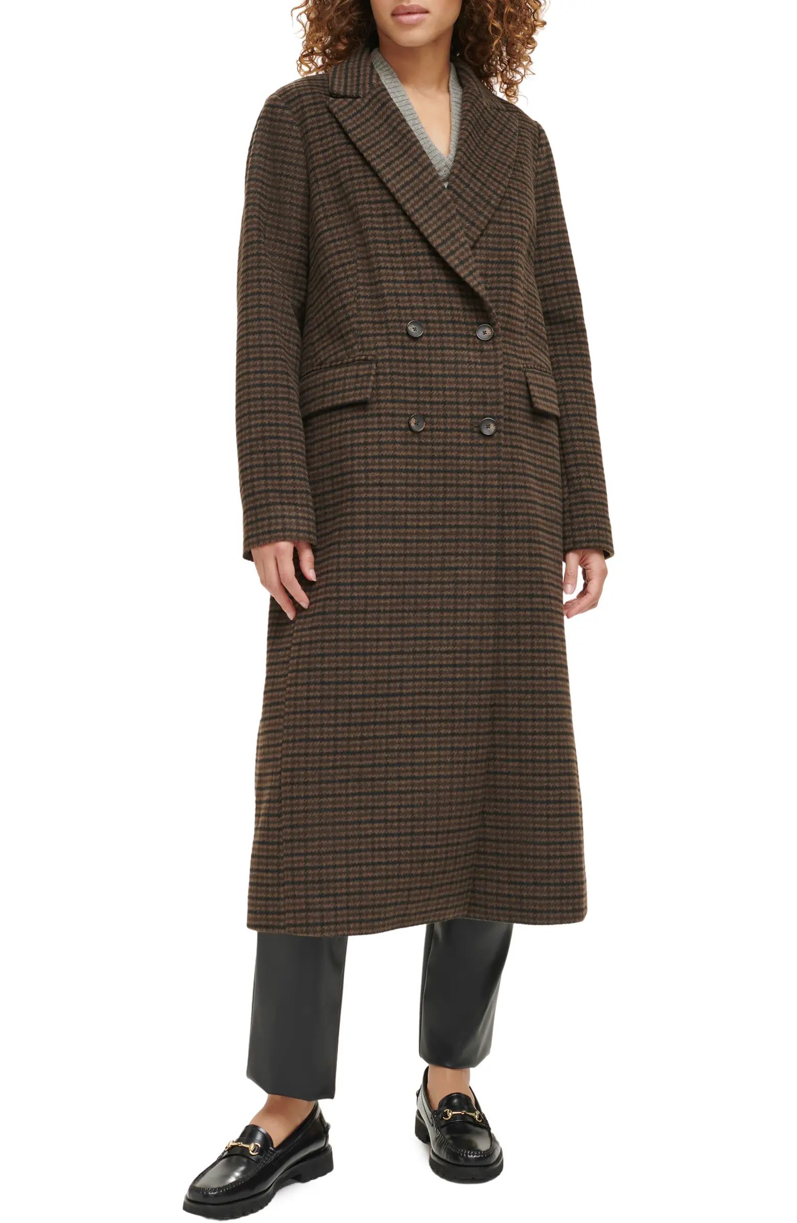 Houndstooth Check Double Breasted Long Coat | Nordstrom