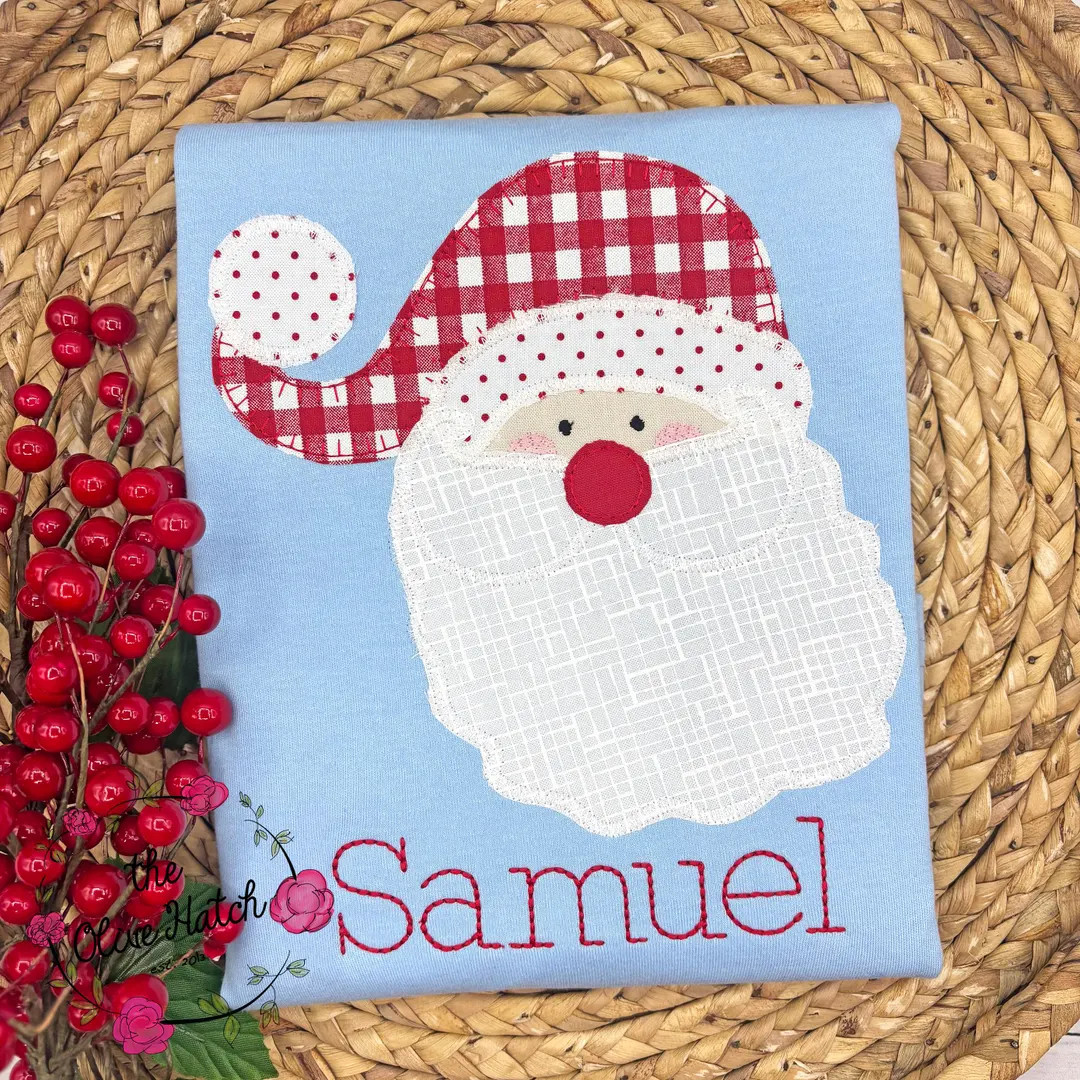 Personalized Applique Santa Christmas Shirt – Embroidered Boy's Holiday Tee - Etsy | Etsy (US)
