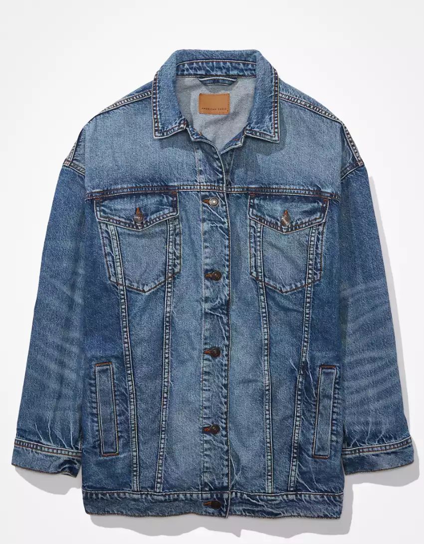 AE '90s Boyfriend Medium Wash Denim Jacket | American Eagle Outfitters (US & CA)