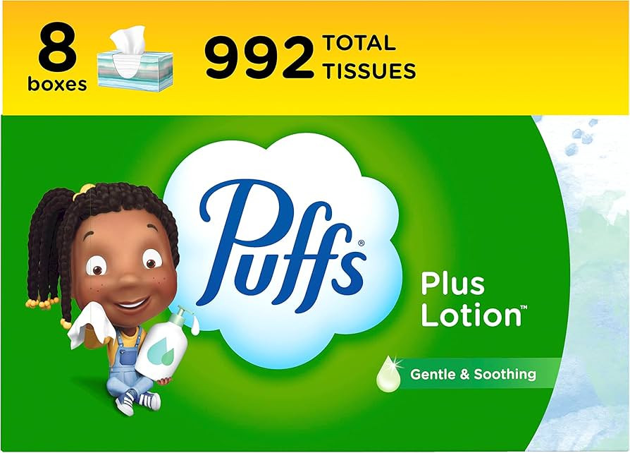 Puffs Plus Lotion Facial Tissues, 8 Family Boxes, 124 Facial Tissues per Box, Allergies and Colds | Amazon (US)