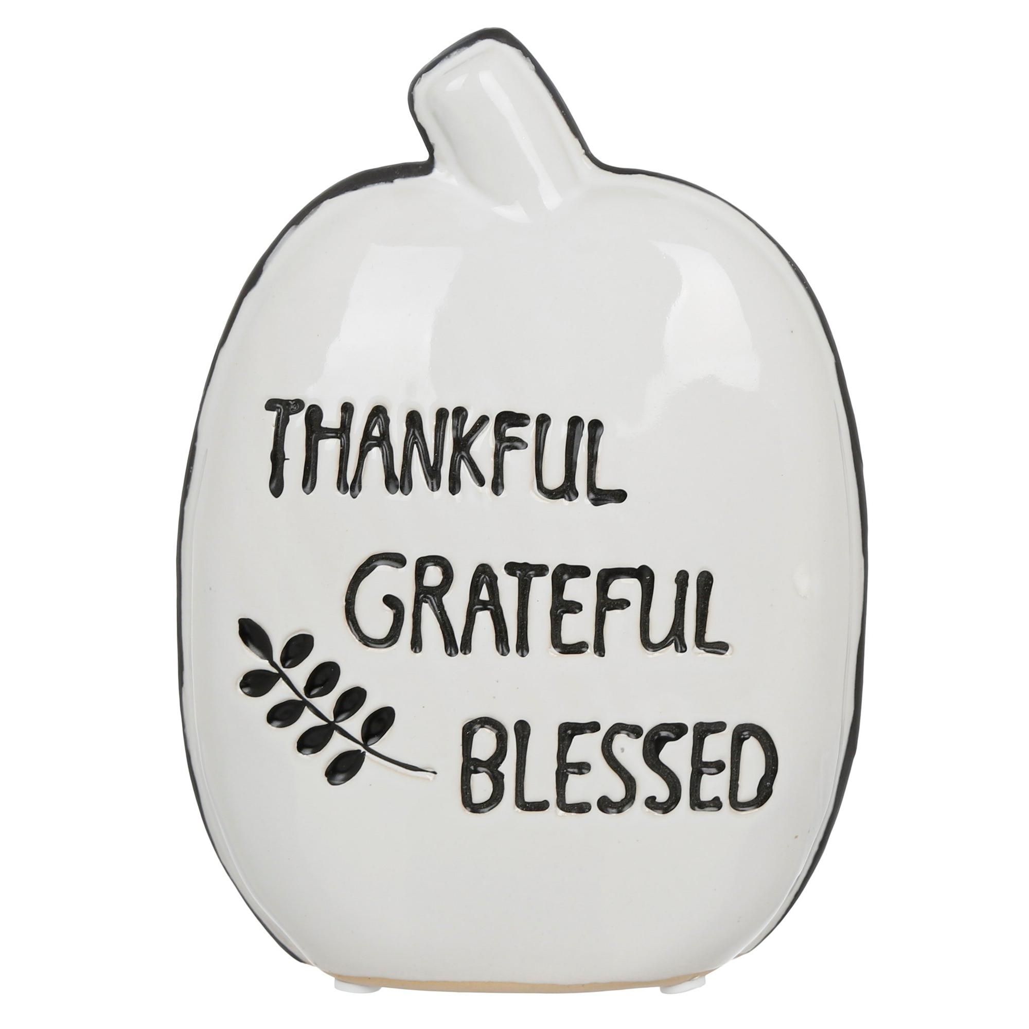 9" Thankful, Grateful Blessed Pumpkin Accent - White-White-7817321808710   | Burkes Outlet | bealls