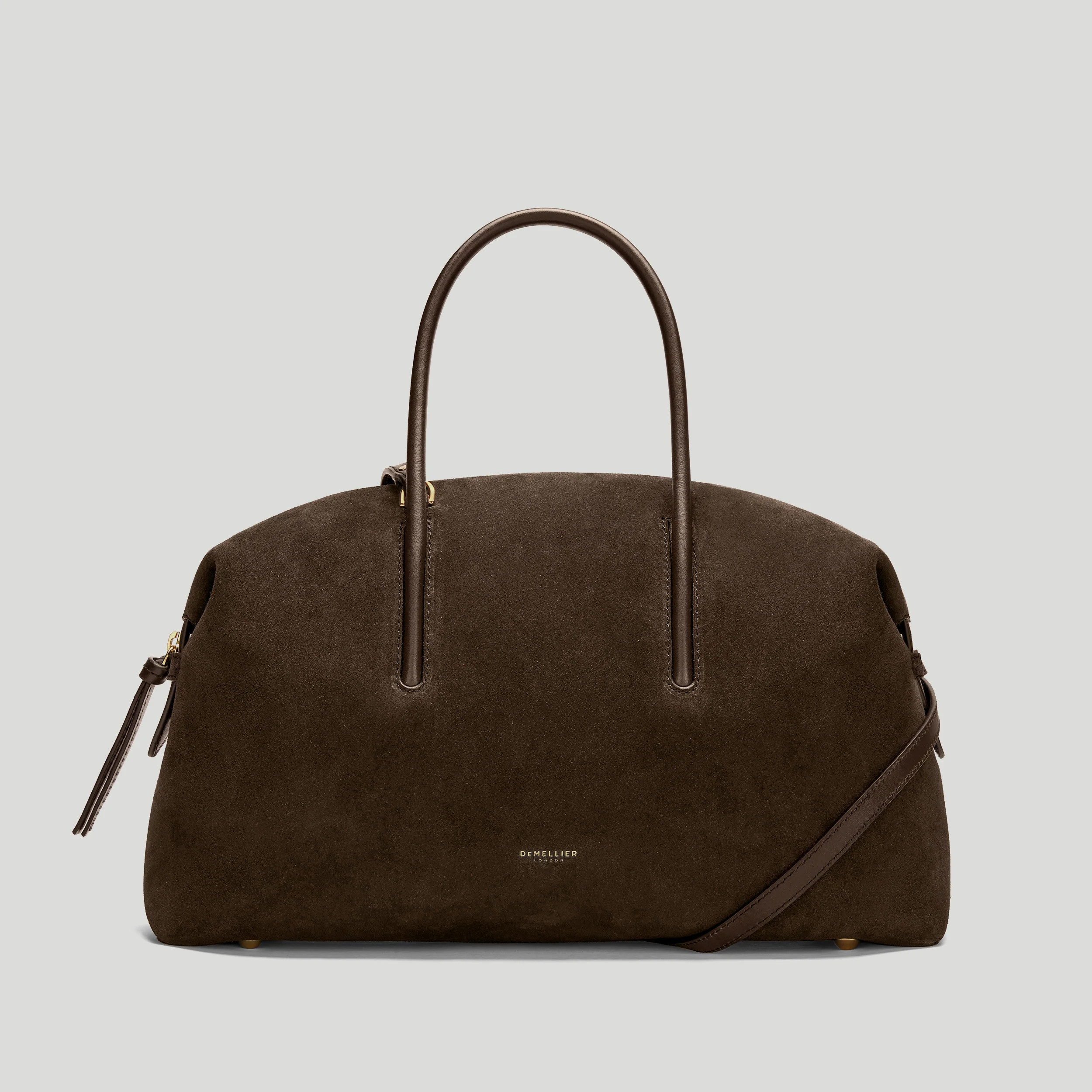 DeMellier The Midi Stockholm in Mocha Suede & Mocha Smooth Leather Top handle bag | DeMellier