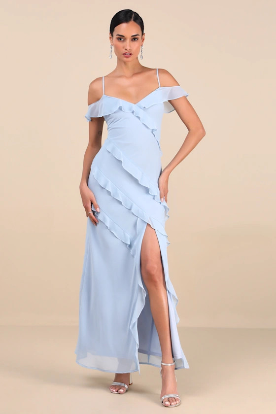Elara Light Blue Ruffled Maxi Dress | Lulus