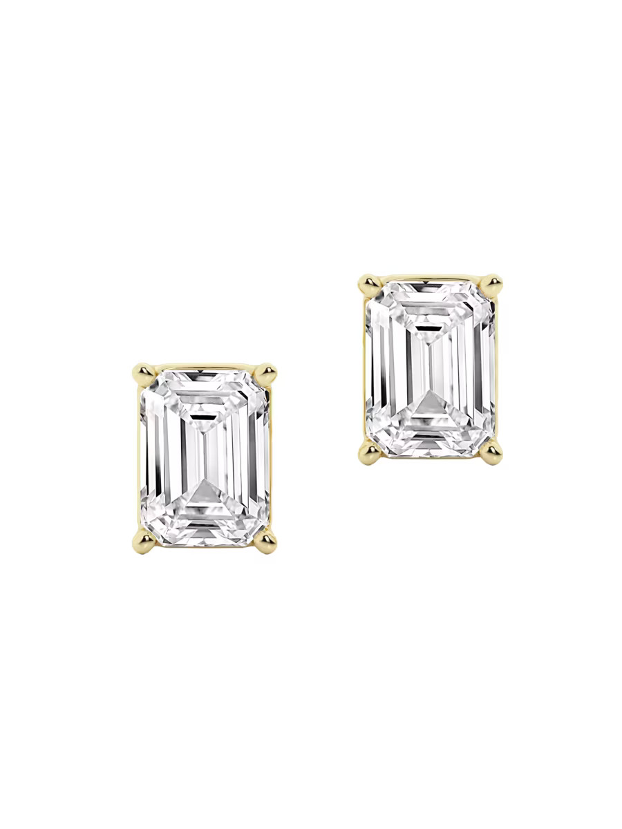 14K Gold & Emerald-Cut Lab-Grown Diamond Stud Earrings | Saks Fifth Avenue