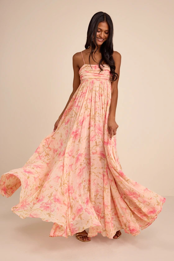 Dansa Blush Multi Floral Pleated Maxi Dress | Lulus