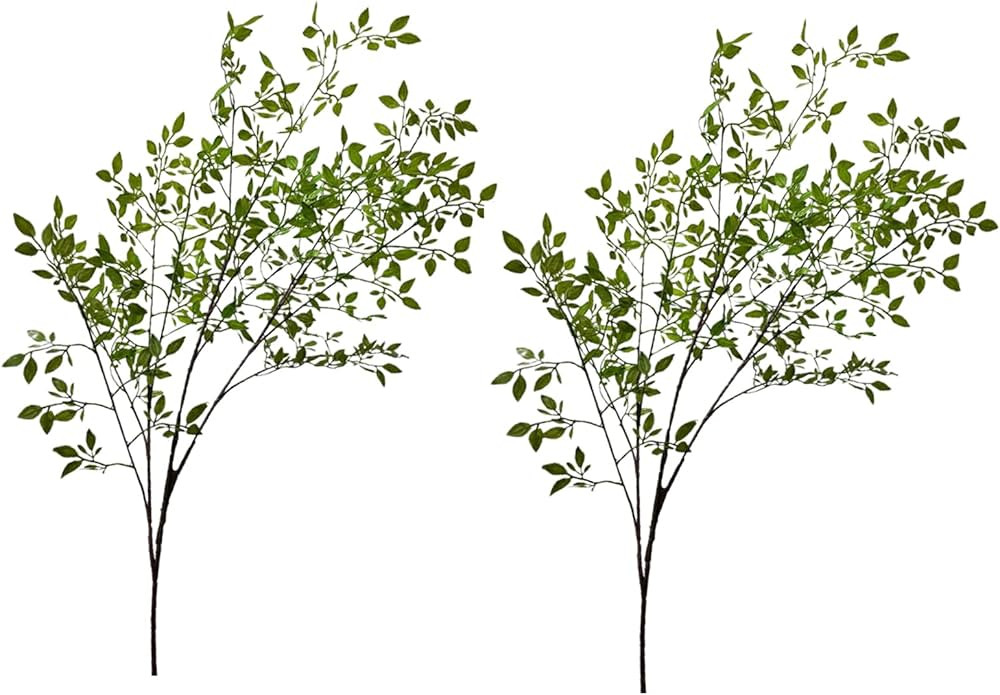 YHNJI 2Pcs Artificial Bamboo Plant Branch, 43.3in Nandina Domestica Faux Greenery Branches Fake G... | Amazon (US)