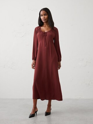 Cinched Scoop-Neck Midi Dress | Banana Republic Factory