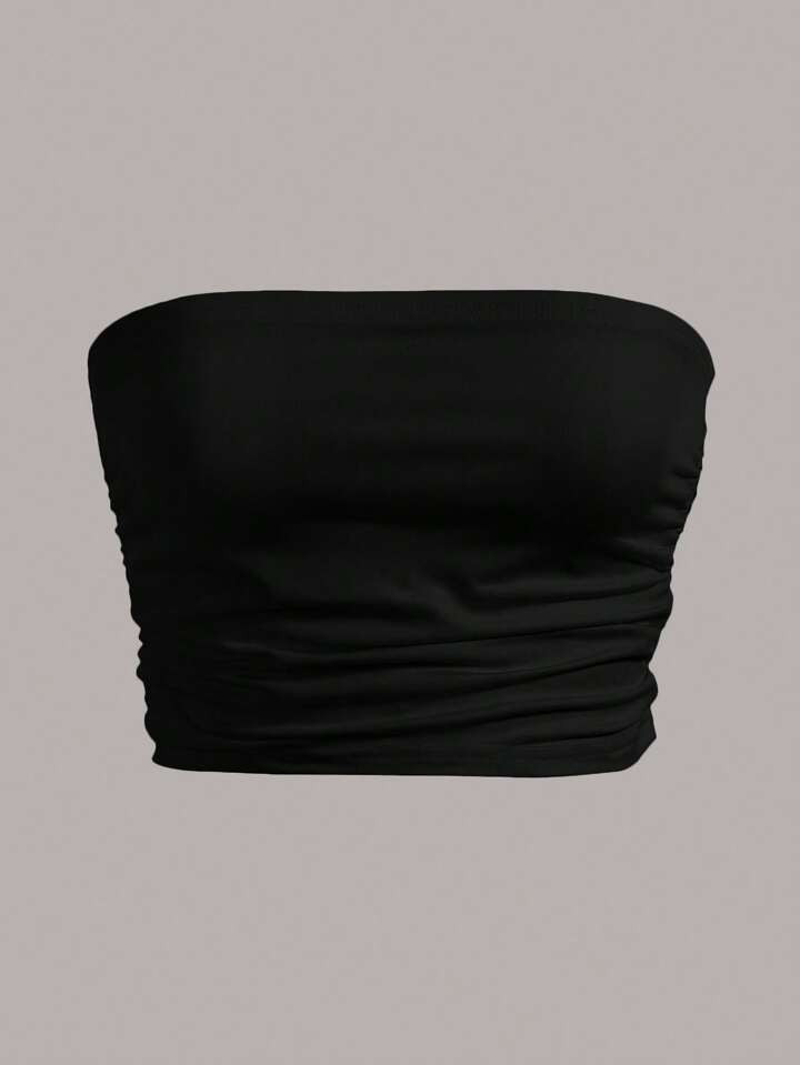 SHEIN Essnce Women Black Plain Color Slim Fit Tube Top, Casual Daily Wear,Music Festival/Concert ... | SHEIN