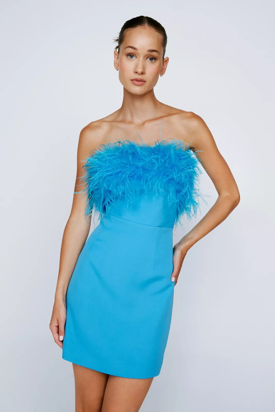 Feather Trim Bandeau Mini Dress | Nasty Gal (US)