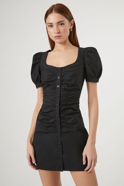 Poplin Button-Front Mini Dress | Forever 21 (US)