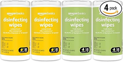Amazon Basics Disinfecting Wipes, Lemon & Fresh Scent, Sanitizes/Cleans/Disinfects/Deodorizes, 34... | Amazon (US)