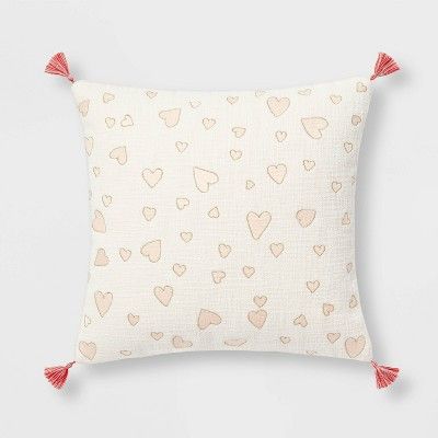 Embroidered Mini Hearts Valentine's Day Square Throw Pillow White/Blush - Threshold™ | Target