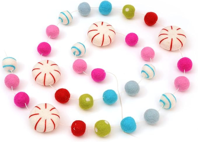 Glaciart One Peppermint Felt Ball Garland - Pompom Holiday Decoration Hand-Made from Natural Wool... | Amazon (US)