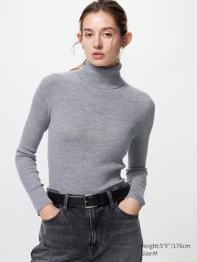 Merino Ribbed Sweater | Turtleneck | UNIQLO (US)