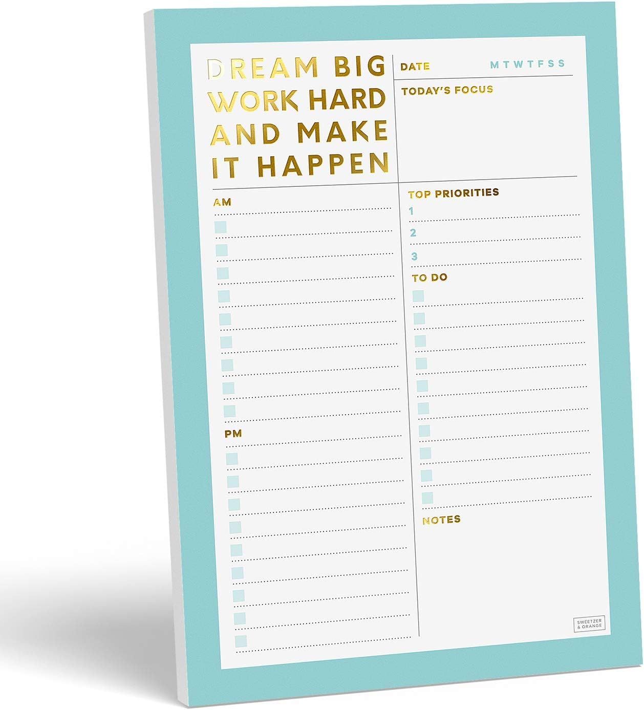 Sweetzer & Orange Dream Big Daily Planner Notepad. Undated Planner, Daily Agenda, Focus, and To D... | Amazon (US)