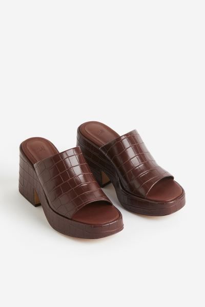 Heeled Platform Sandals - Brown/crocodile-patterned - Ladies | H&M US | H&M (US + CA)