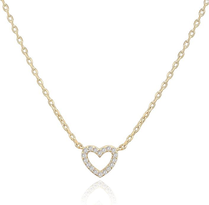 Amazon.com: PAVOI 14K Gold Plated Cubic Zirconia Heart Necklace | Layered Necklaces | Yellow Gold... | Amazon (US)