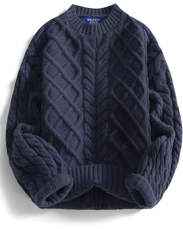 Aelfric Eden Womens Oversized Sweaters 2025 Cable Knit Chunky Sweater Lantern Sleeve Crewneck Pul... | Amazon (US)