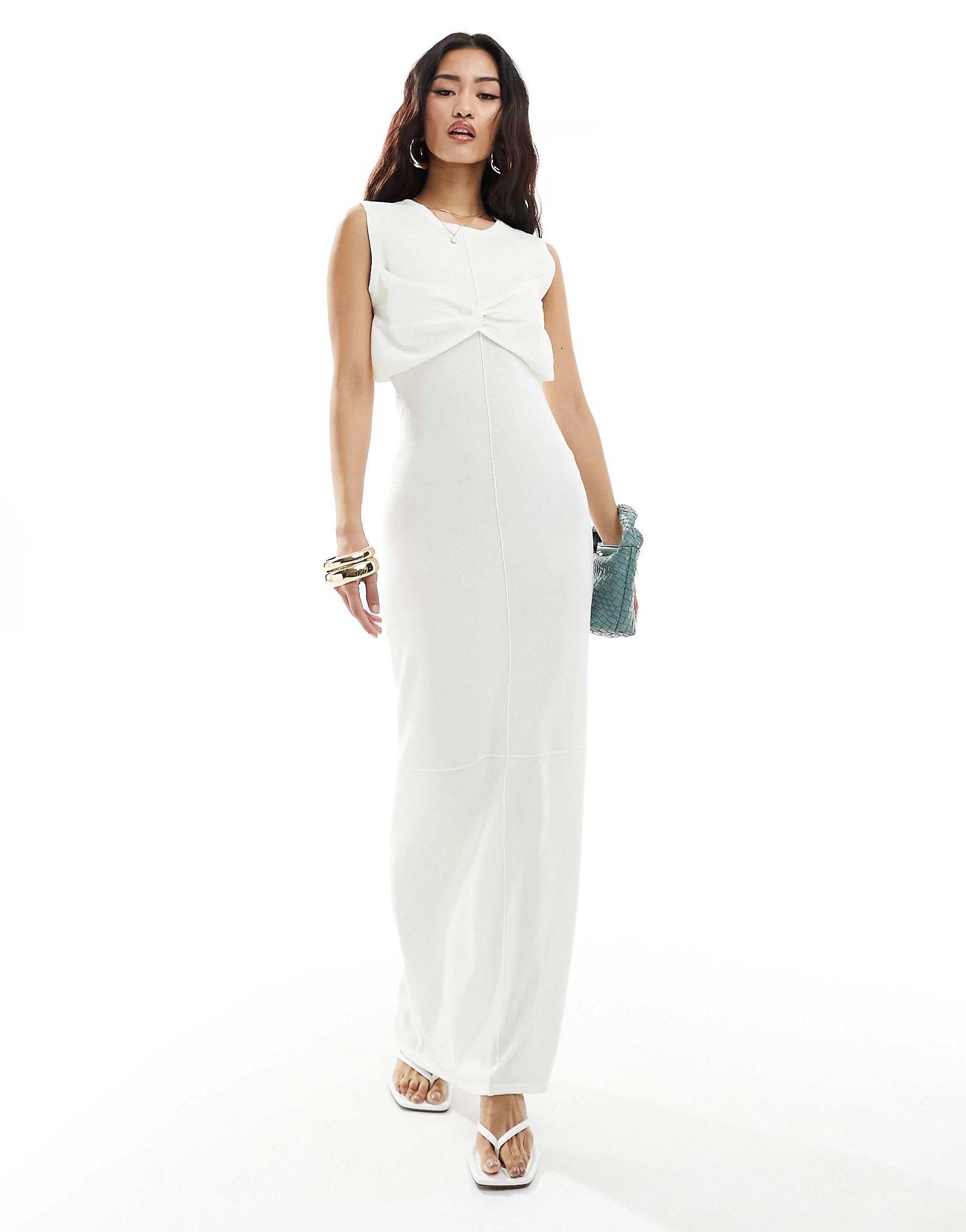 4th & Reckless semi sheer twist bust detail maxi dress with front seam in white | ASOS (Global)