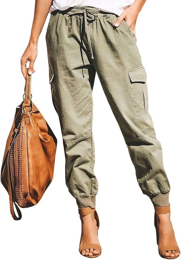 Meilidress Womens Casual Stretch Drawstring Skinny Pants Cargo Jogger Pants High Waisted Tie Butt... | Amazon (US)