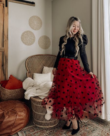 Valentine’s Day look. This heart detail tulle skirt is so cute! I paired it with a puff shoulder long sleeve top that I love! I bought this top in multiple colors because it fits so well.

#LTKfindsunder50 #LTKSeasonal #LTKstyletip