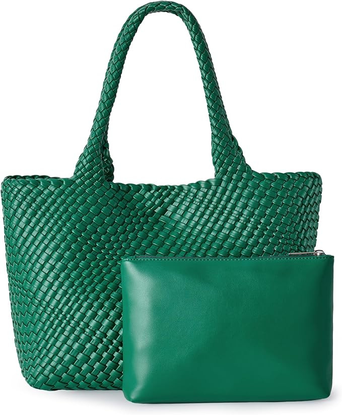Woven Shoulder Bag for Women, Fashion Top Handle Soft Vegan Leather Shopper | Amazon (US)