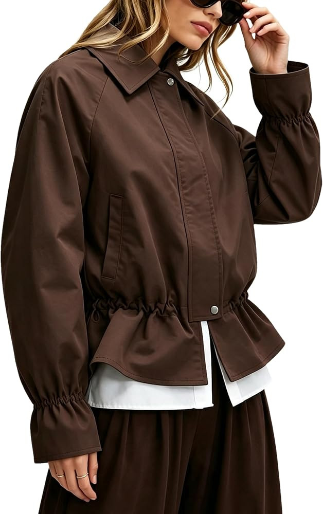 Lumister Womens Cropped Jacket Zip Up Coat Casual Outerwear | Amazon (US)