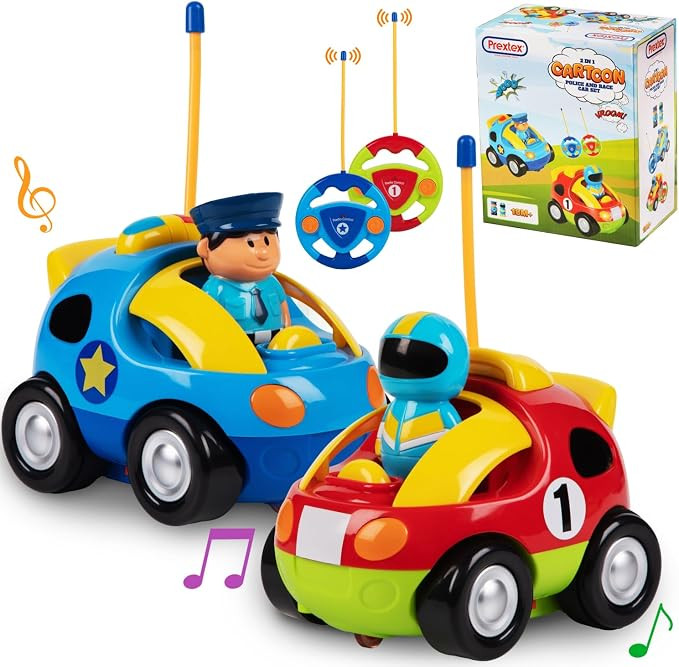 PREXTEX Cartoon Remote Control Car - 2-Pack Police and Race Car Toddler Toys - RC Cars for Kids w... | Amazon (US)