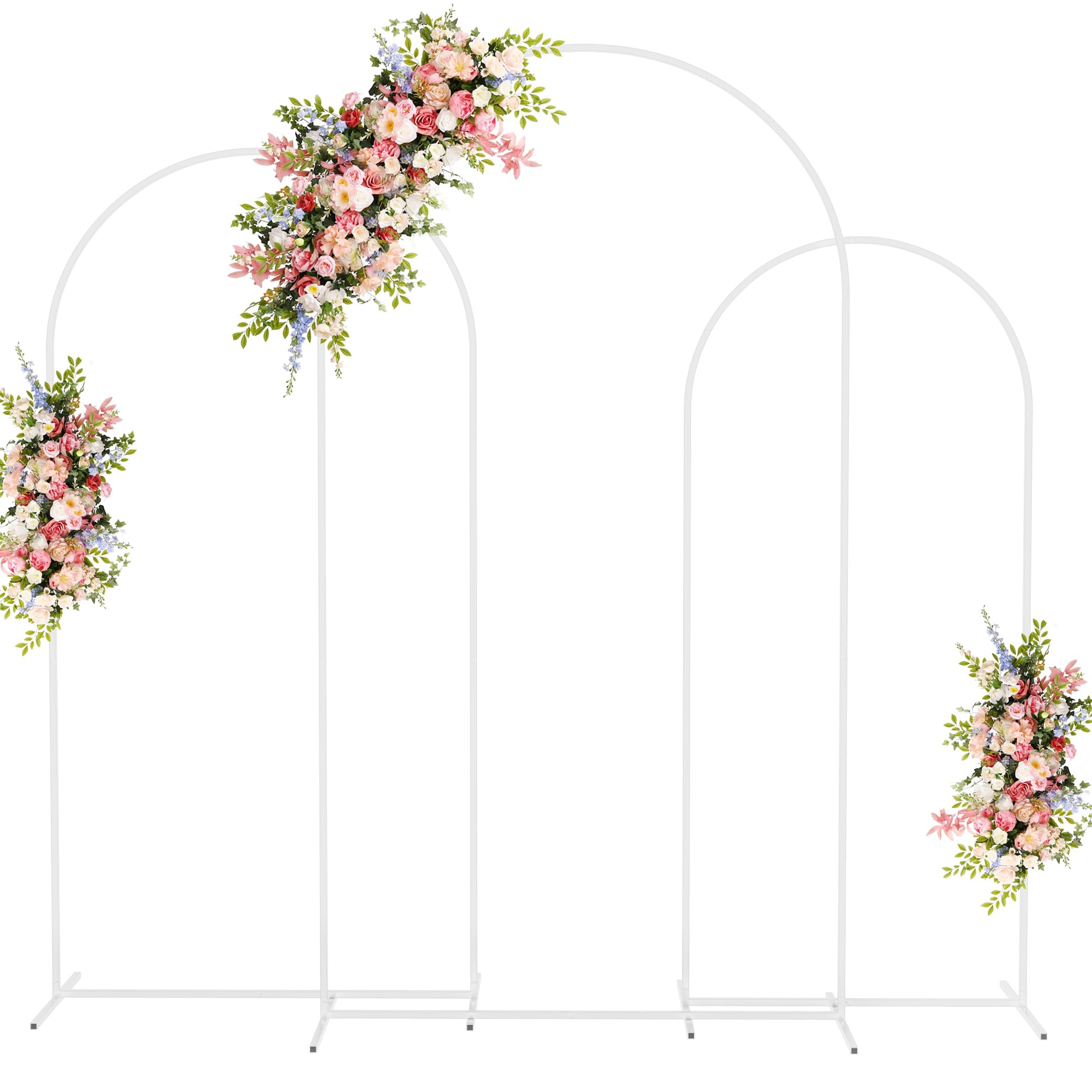 Fomcet Wedding Arch Backdrop Stand Set of 3 White Metal Arched Backdrop Stand 7.2FT & 6.6FT & 6FT... | Amazon (US)