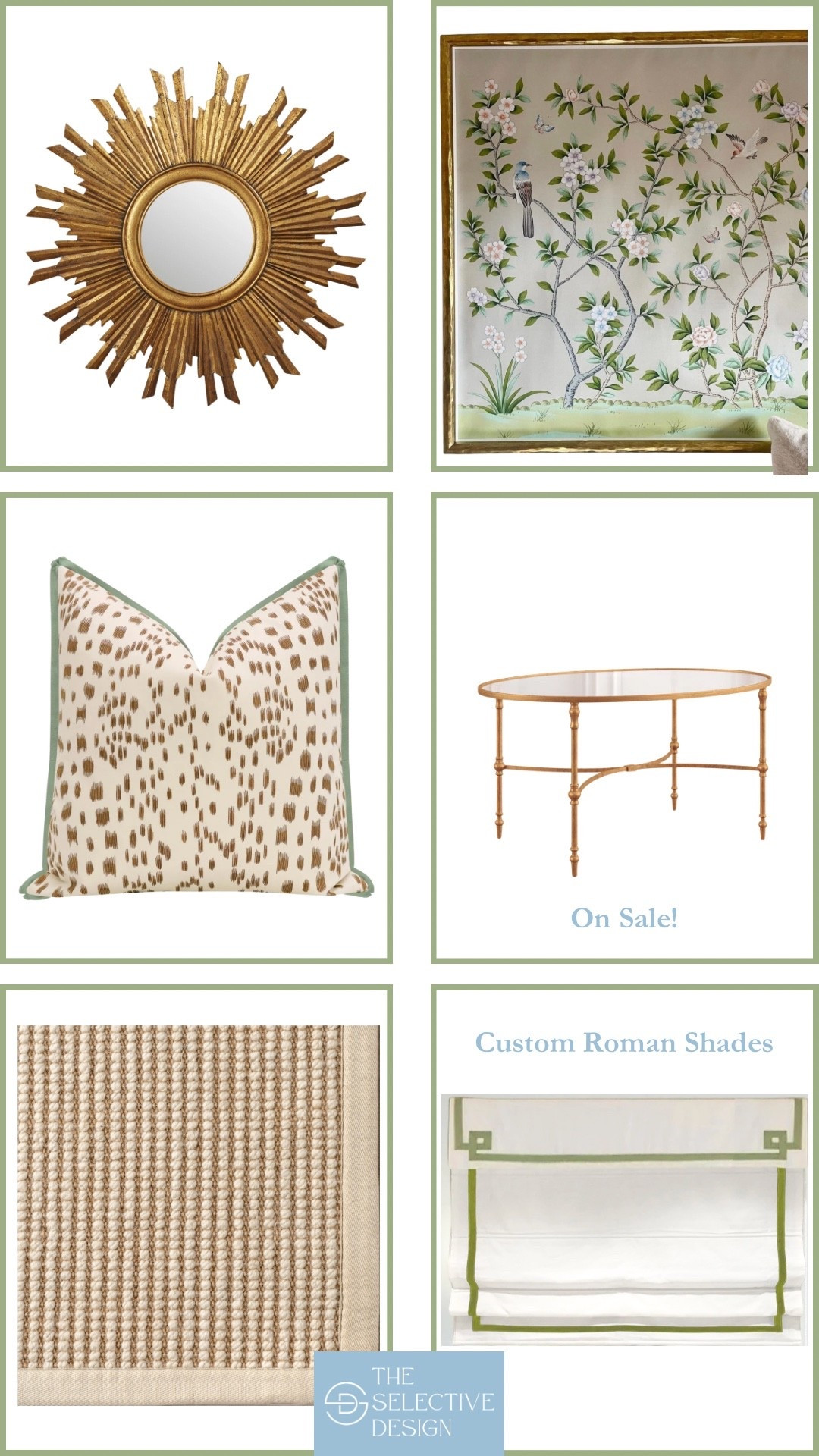 Gorgeous classic home decor finds perfect for a grandmillennial living room 😍

Gold sunburst mirror, chinoiserie art, chinoiserie print, grandmillennial pillow, neutral living room pillow, gold coffee table, neutral living room rug, jute rug, custom Roman shades, Greek key Roman shades 

Grandmillennial home decor , grandmillennial living room, classic living room 

#LTKSaleAlert #LTKFindsUnder100 #LTKHome