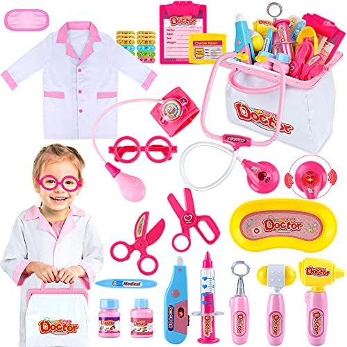 INNOCHEER Pink Doctor Kit for Kids 25 Pieces Pretend-n-Play Medical Toys Set with Roleplay Doctor... | Amazon (US)