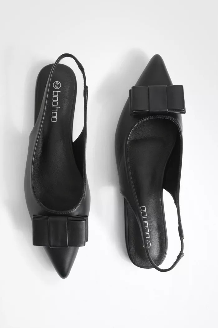 Bow Detail Slingback Pointed Flats | boohoo (US & Canada)