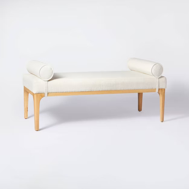Randolph Bench with Bolster Pillows Linen - Threshold™ designed with Studio McGee | Target