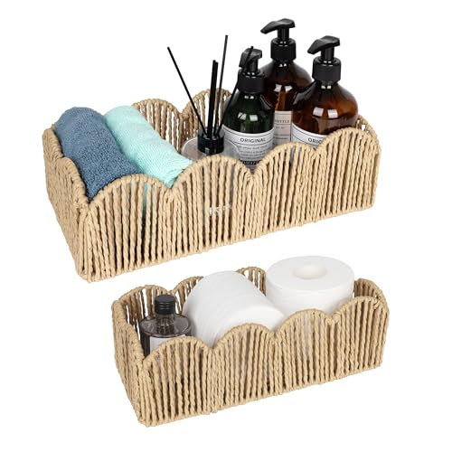 Sunlit Farmhouse Storage Baskets, Boho Toilet Paper Tank Basket, Decorative Storage Bins for Countertop, Bathroom Organizer Set of 2, Wavy, Beige | Amazon (CA)