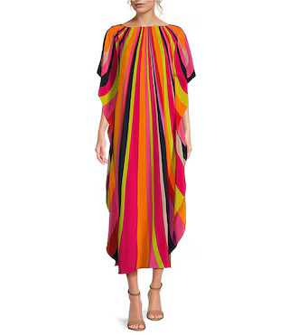 Jalani Boat Neck Stripe Print Maxi Caftan Dress | Dillard's