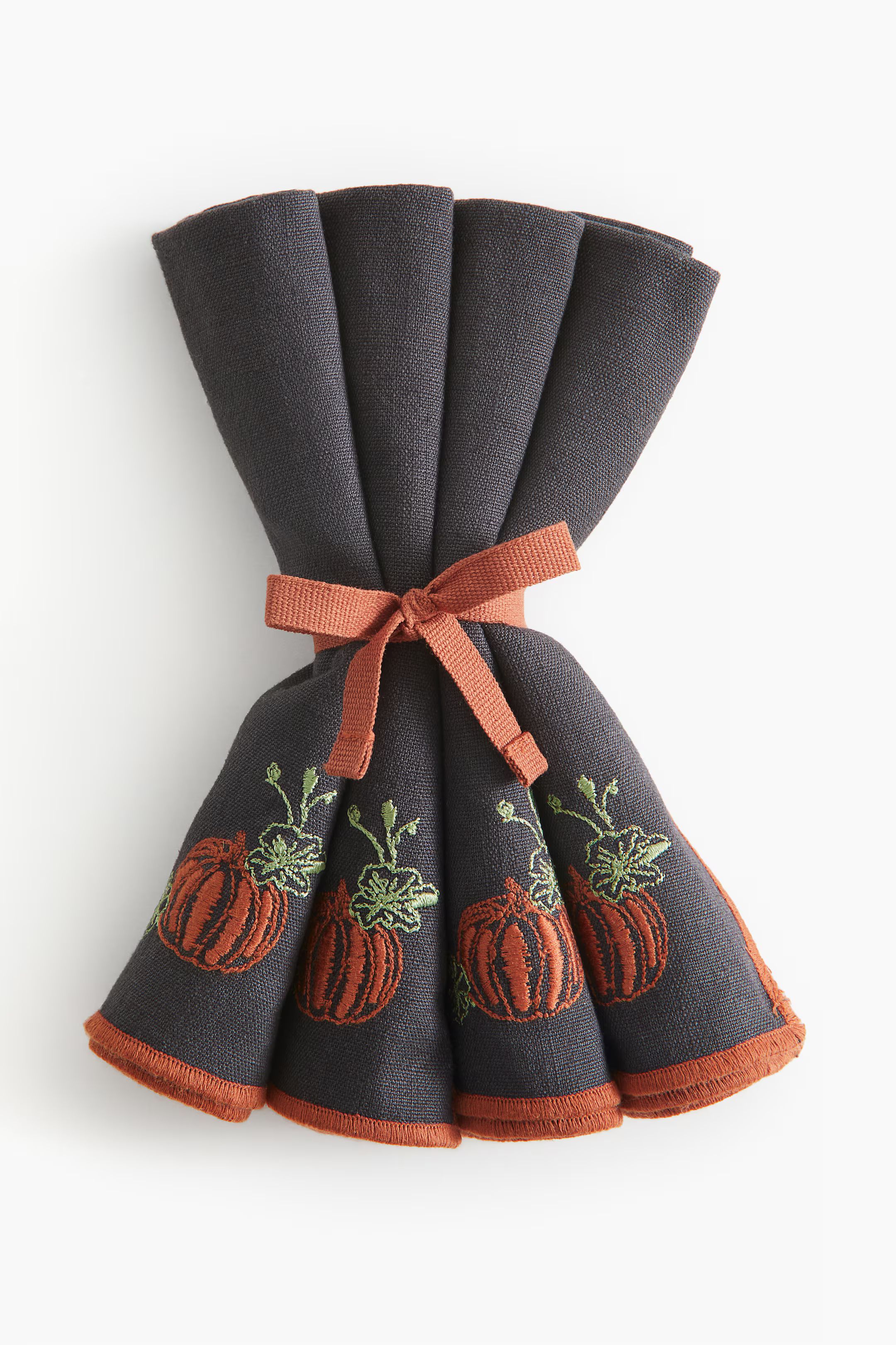 4-pack Embroidered Napkins - Dark gray/pumpkin - Home All | H&M US | H&M (US + CA)